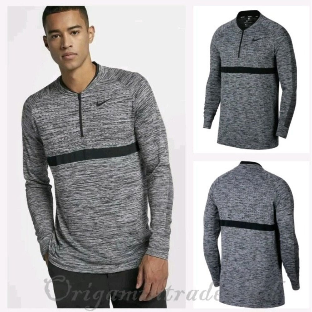 Nike Golf Pullover Mens Large Gray Dri-FIT Quarter Zip Long Sleeve Athletic